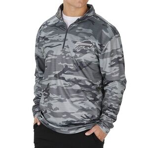 Buffalo Bills NFL (L)  Gray Camoflauge Camo Print Zubaz Quarter Zip Sweatshirt